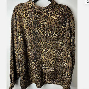 Susan Graver Womens Leopard Print Button Down Long Sleeve Blouse Sz 1X
